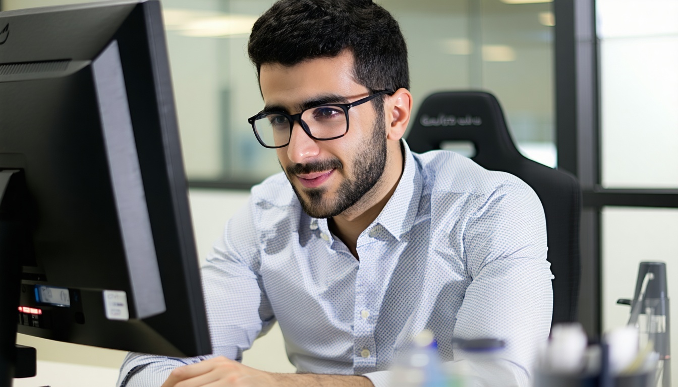Accountant working at computer